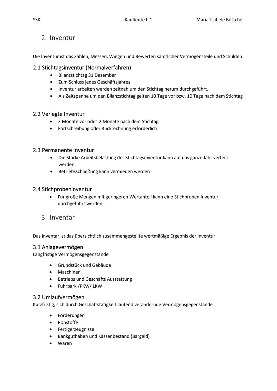 2022
SSK Klausur 1
Zusammenfassung
Böttcher, Maria-Isabele SSK
Inhalt
2. Inventur
1. Aufgaben der Buchführung.
1.1 Buchführung als Instrumen