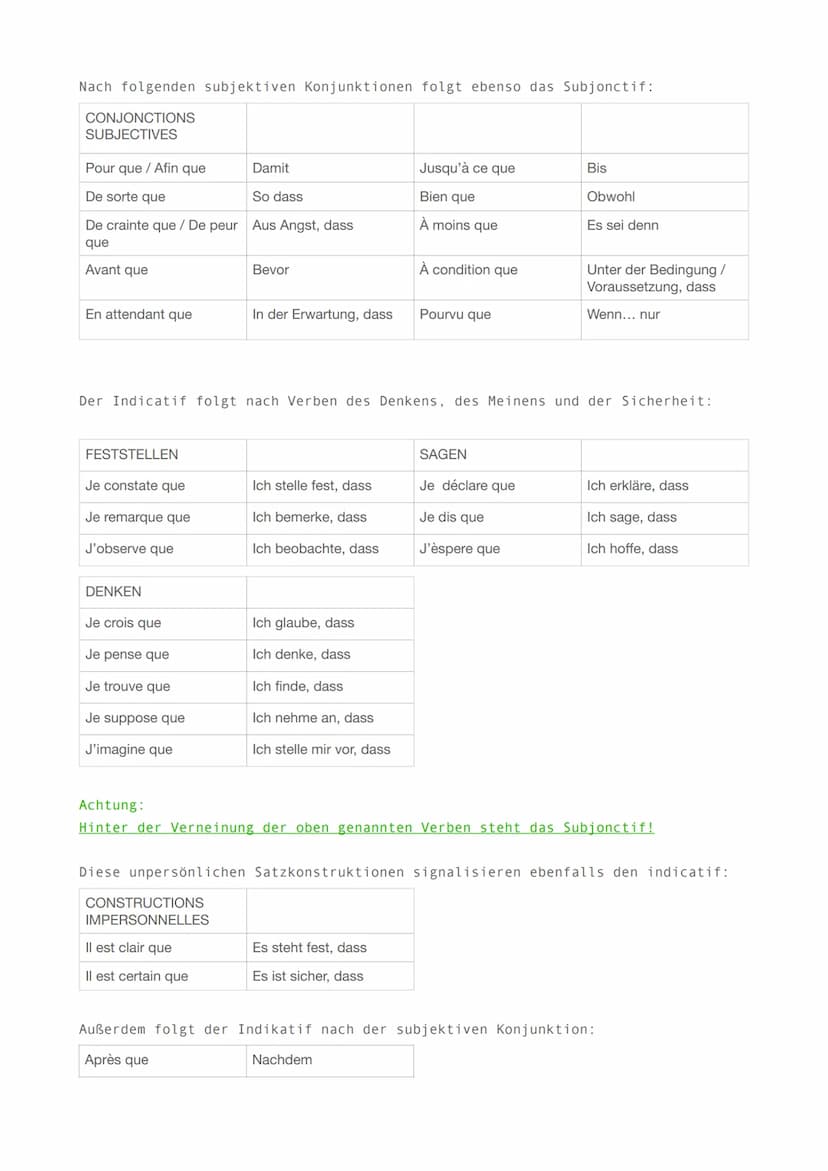 Das Subjonctif ist keine Zeit, sondern ein Modus des Verbs.
Es drückt ein Gefühl oder eine Wertung aus.
Es wird durch einen Wunsch, eine Not