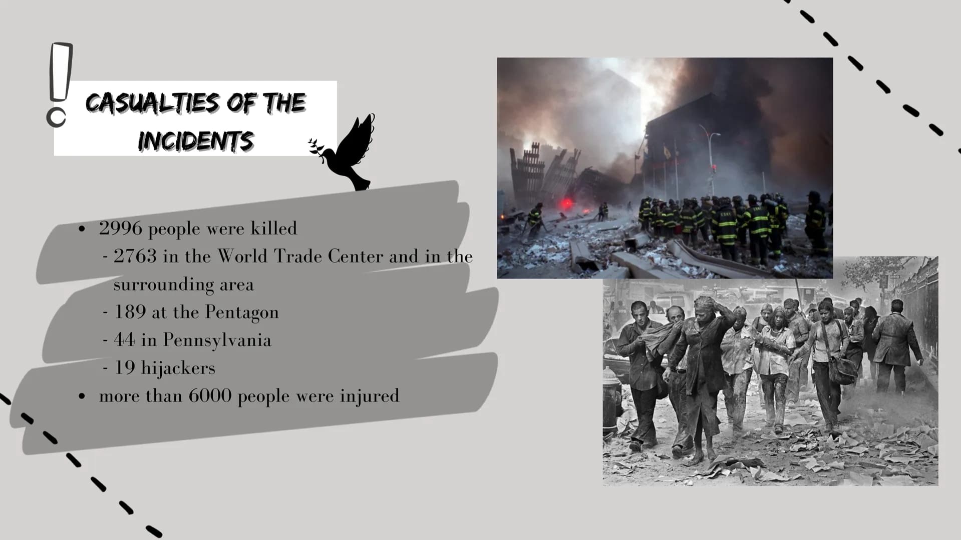 ***!!!
PRESENTED BY:
SEPTEMBER 11
ATTACKS
2
HOW A DAY CHANGED THE WORLD
ENGLISH 1.
CHRONOLOGY OF THE
3.
WHAT HAPPENED?
5.
INCIDENTS
WHO CARR