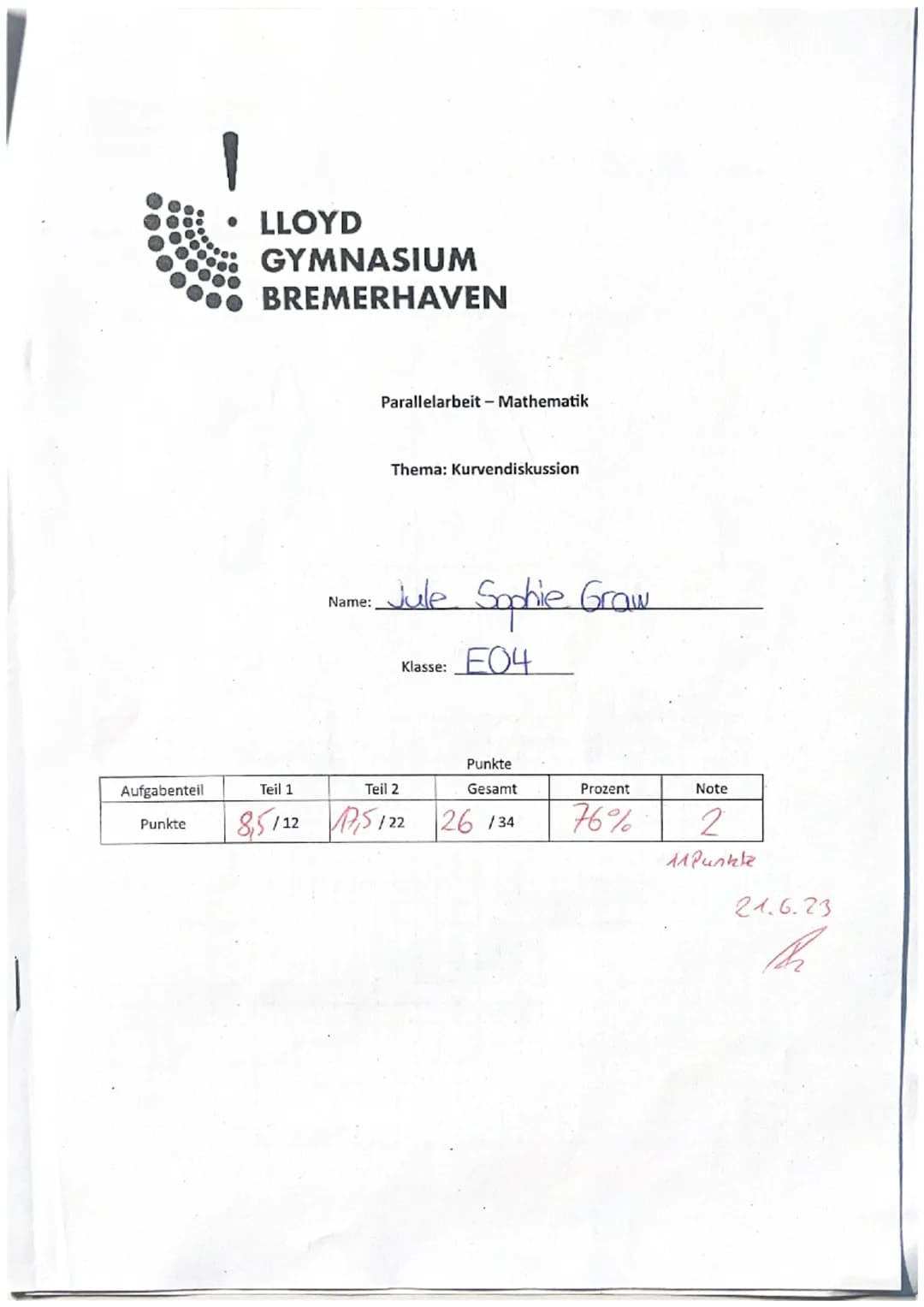 Jule Sophie Gra
Nr. 1a
Um den Ursprung zu testen müsste
man in die Funktion 0 als x einsetzen.
und es ist schnell zu sehen, dass
das Ergebni