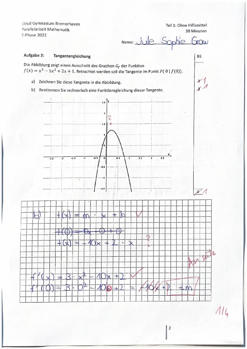 Jule Sophie Gra
Nr. 1a
Um den Ursprung zu testen müsste
man in die Funktion 0 als x einsetzen.
und es ist schnell zu sehen, dass
das Ergebni
