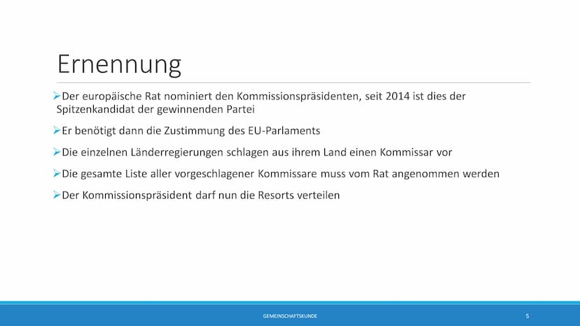 Europäische
Kommission
Europäische
Kommission
GESCHICHTE/SITZ/ZUSAMMENSETZUNG/ERNENNUNG/FUNKTION
GEMEINSCHAFTSKUNDE
1 Geschichte
➤Ursprung d