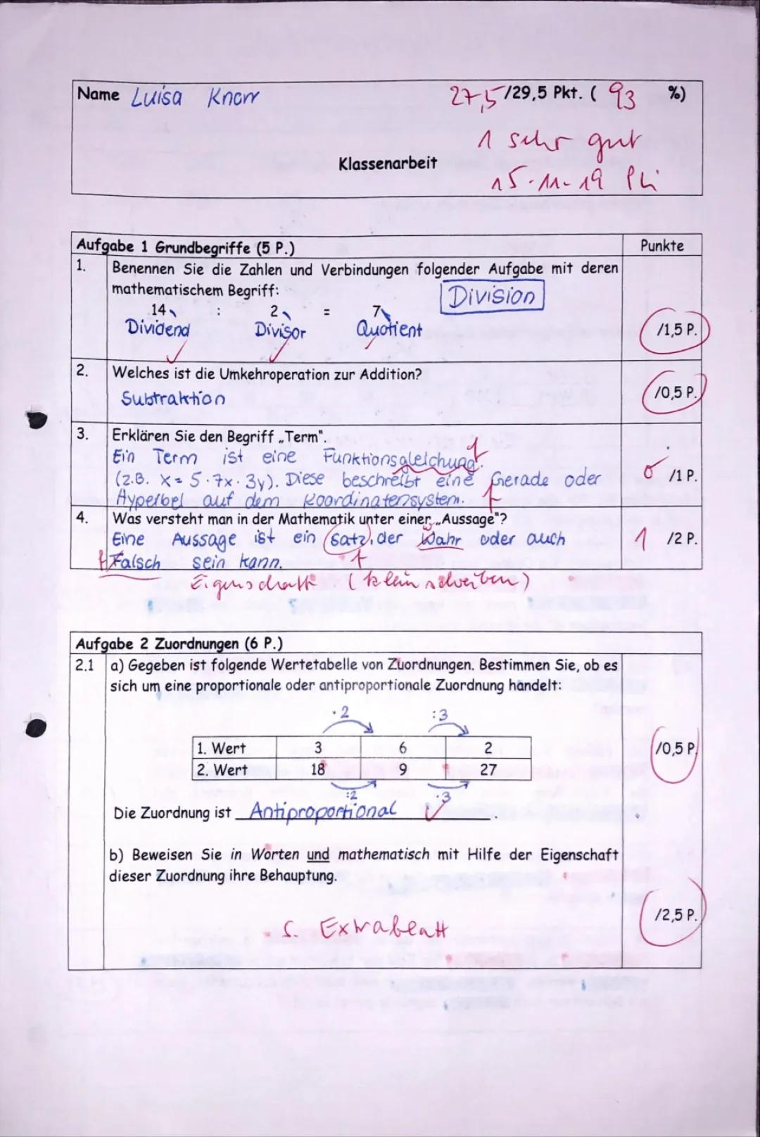 Mathematische Begriffe A-Z: Zuordnungen und Dreisatz - Aufgaben mit Lösungen PDF