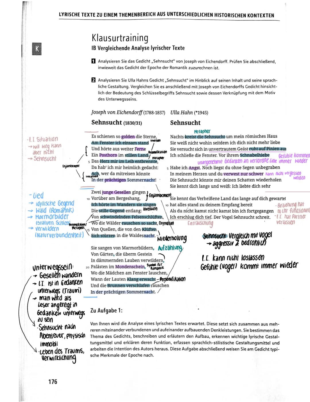 K
LYRISCHE TEXTE ZU EINEM THEMENBEREICH AUS UNTERSCHIEDLICHEN HISTORISCHEN KONTEXTEN
-0. I. Situation
→will weg kann
aber nicht
→ Sehnsucht
