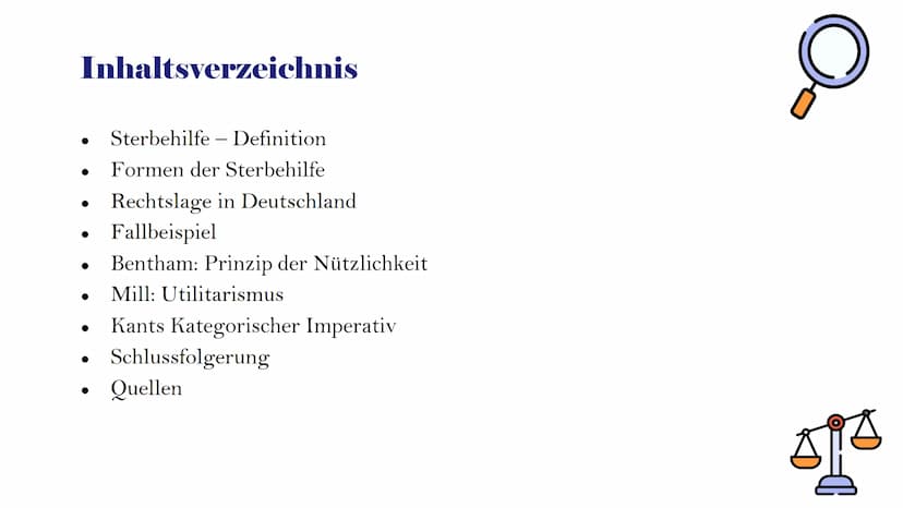 Ethisches
Fallbeispiel:
Sterbehilfe
Kantische Ethik und Utilitarismus Inhaltsverzeichnis
●
●
●
●
Sterbehilfe - Definition
Formen der Sterbeh