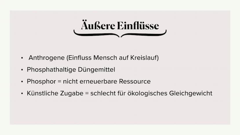 Phosphorkreislauf
es
Marlene, Antonia, Hannah Gliederung
omo
- Kreislauf
- äußere Einflüsse
- Folgen ●
●
●
Große Mengen in
Kreislauf
Apatit
