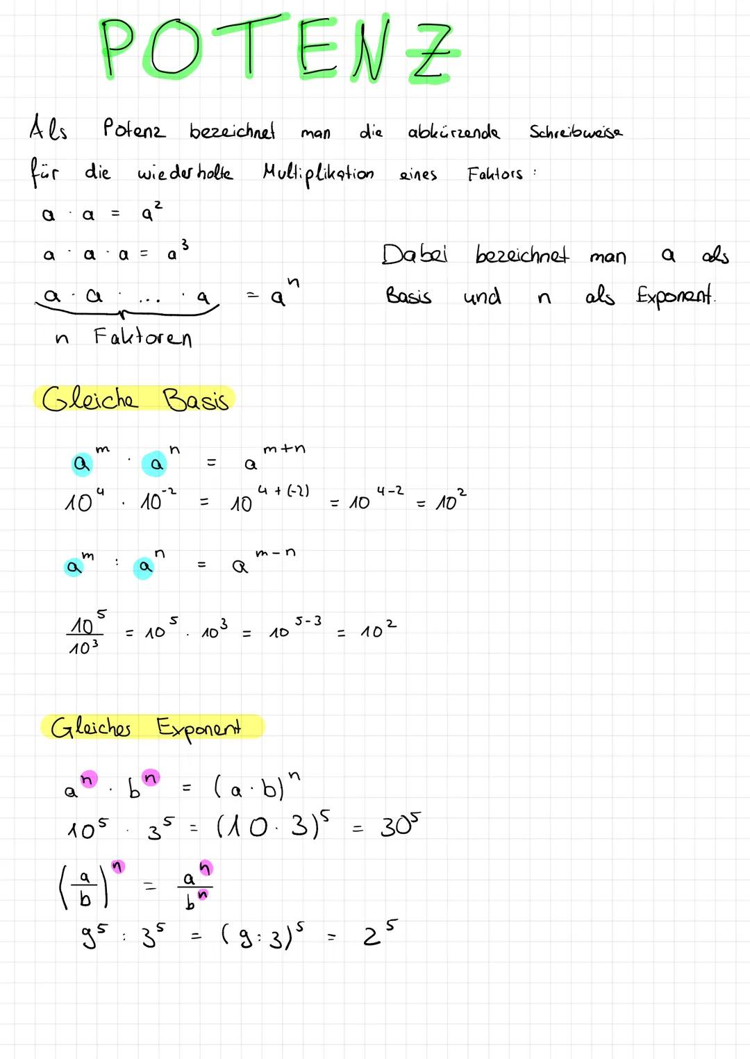 # POTENZ

Als Potenz bezeichnet man die abkürzende Schreibweise
für die wiederholte Multiplikation eines Faktors:

$a \cdot a = a^2$

$a \cd