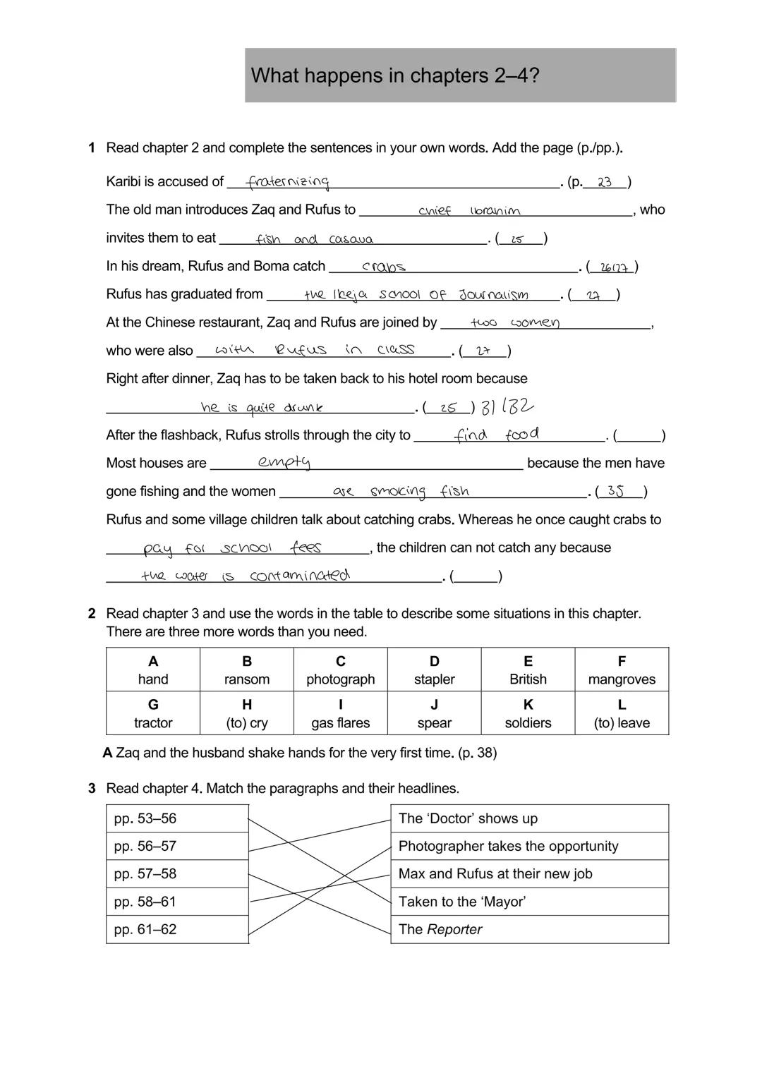 Getting into the novel - thrilling or confusing?
1 Pick a quote from chapter 1 and make suggestions. What do we find out about the
narrator/