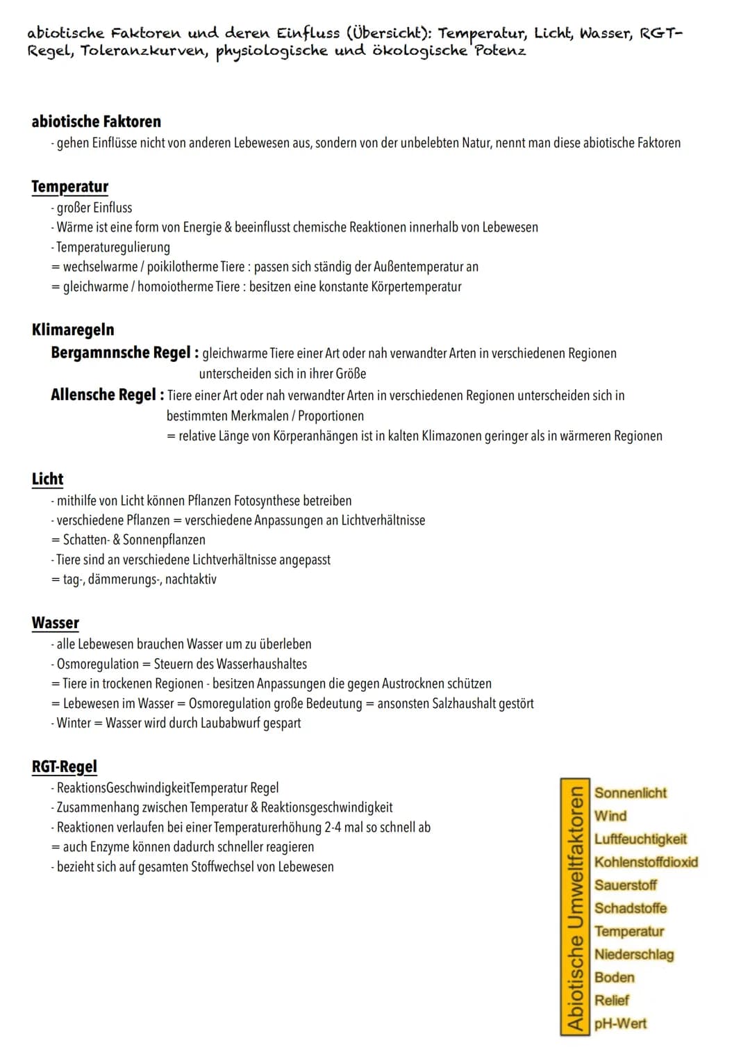 Q2
Ökologie BIOLOGY Abitur Checkliste - Themenübersicht
Strukturierung von Ökosystemen an einem Beispiel
abiotische Faktoren und deren Einfl