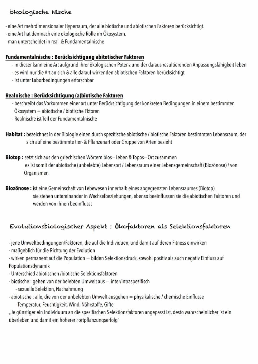 Q2
Ökologie BIOLOGY Abitur Checkliste - Themenübersicht
Strukturierung von Ökosystemen an einem Beispiel
abiotische Faktoren und deren Einfl