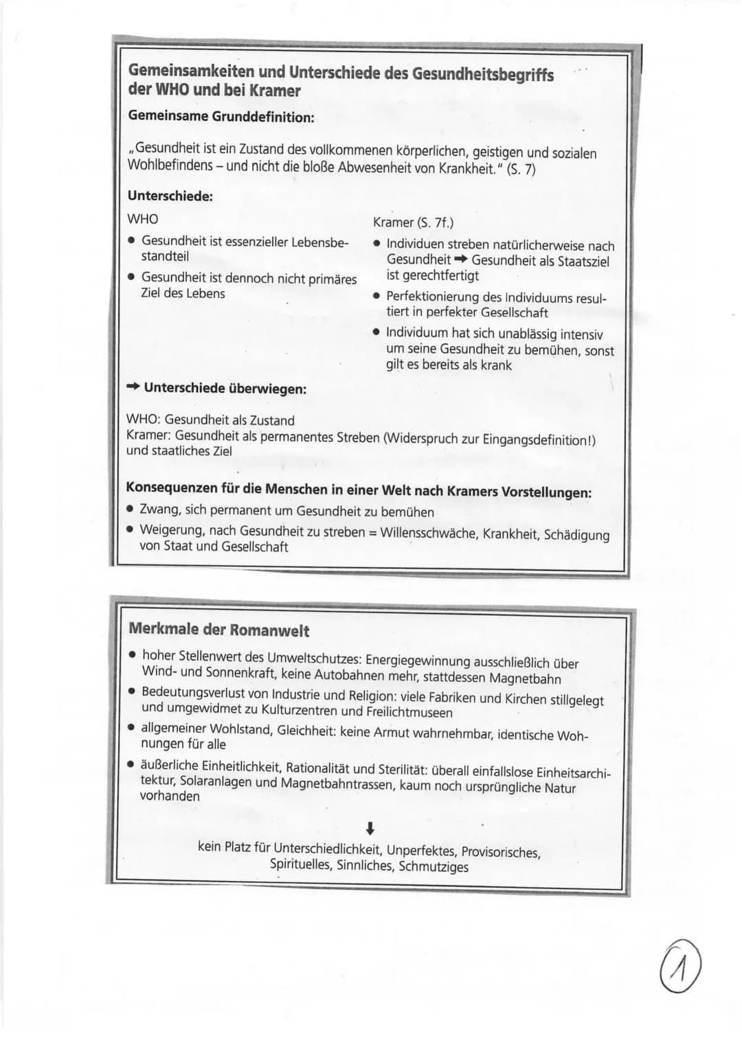 Gemeinsamkeiten und Unterschiede des Gesundheitsbegriffs
der WHO und bei Kramer
Gemeinsame Grunddefinition:
Gesundheit ist ein Zustand des v