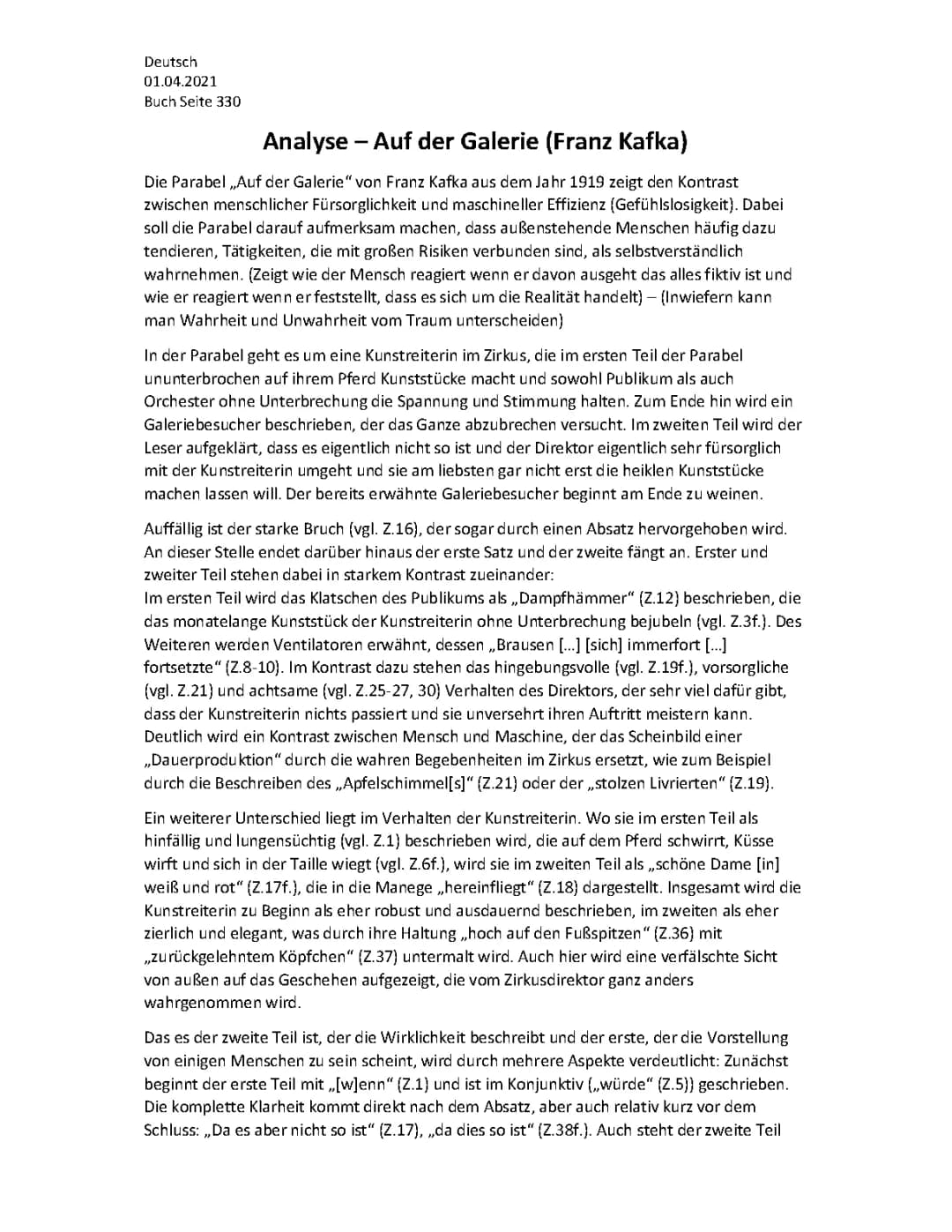 Analyse - "Auf der Galerie"