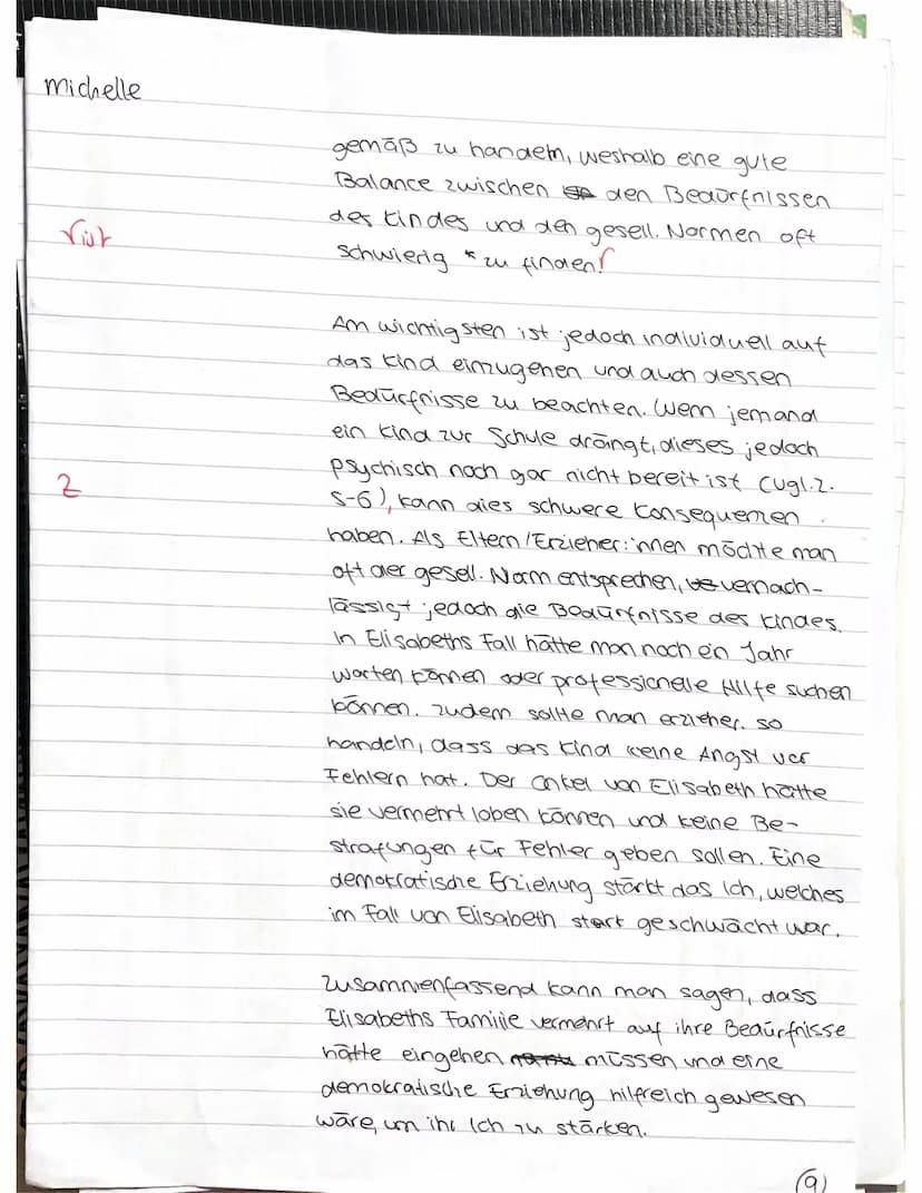 GK2 Pädagogik Q1 ( )
5
10
Aufgaben:
A. Fassen Sie die wesentlichen Stationen des Werdegangs Elisabeths strukturiert zusammen
und arbeiten Si