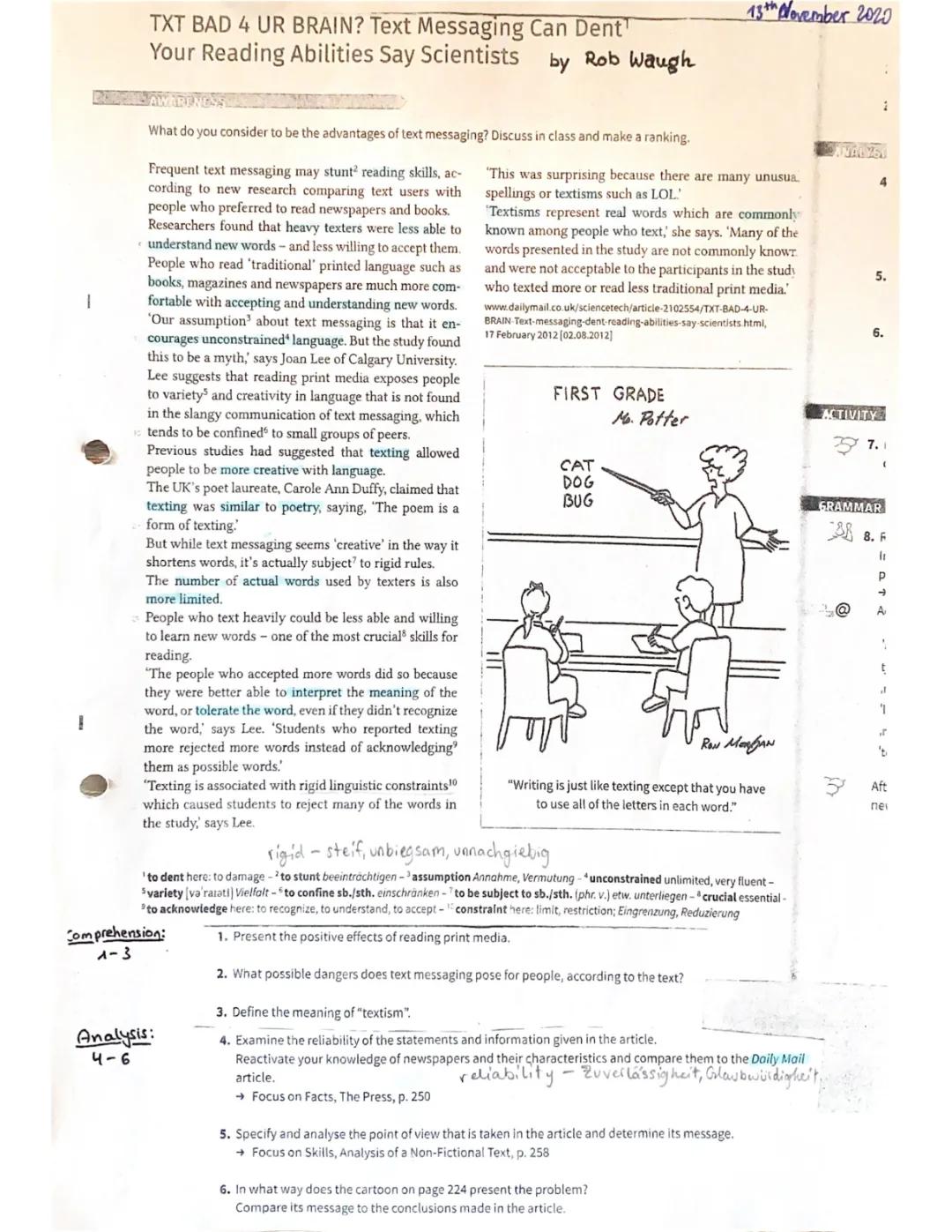 Newspaper analysis (about Reading abilities)