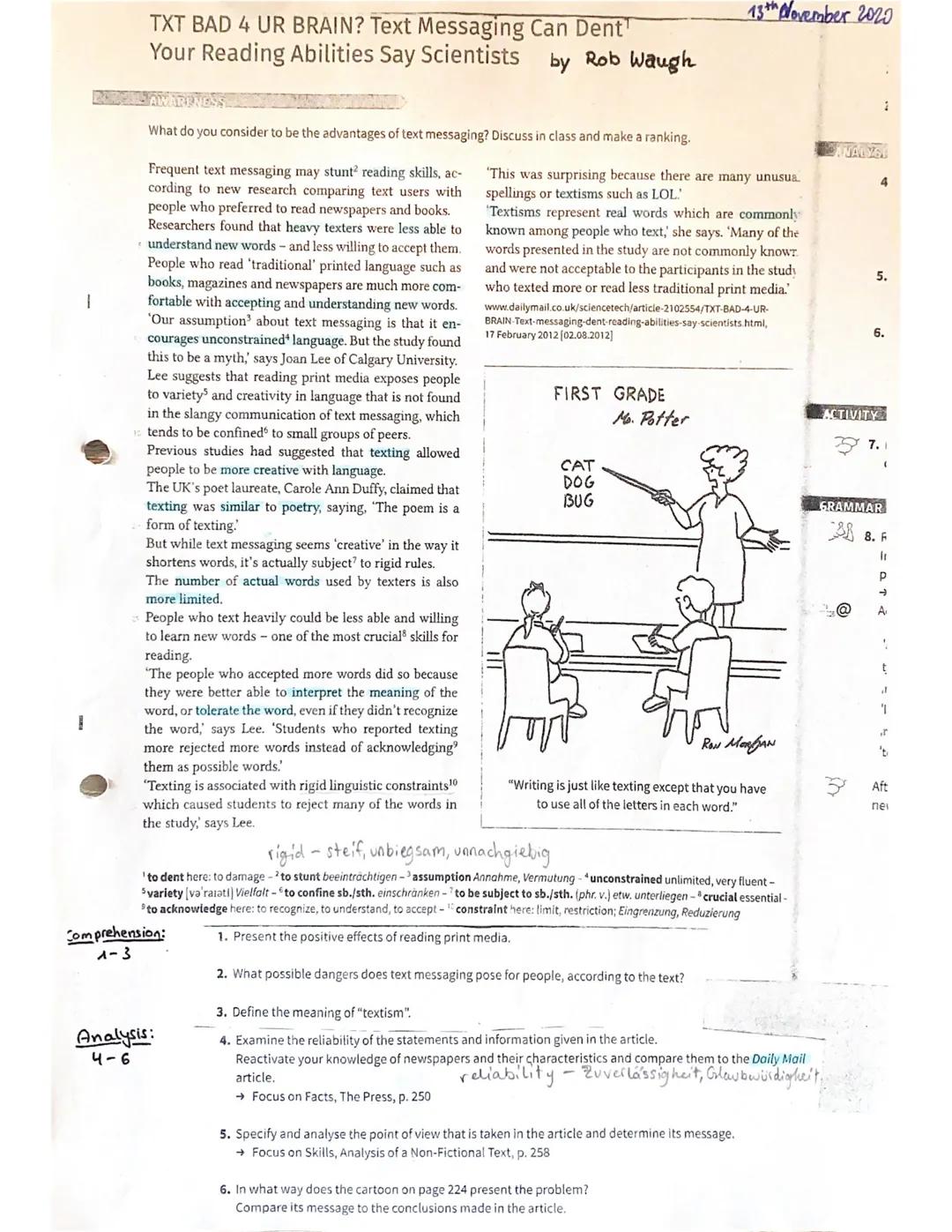 1
TXT BAD 4 UR BRAIN? Text Messaging Can Dent
Your Reading Abilities Say Scientists by Rob Waugh
VARENESS
What do you consider to be the adv
