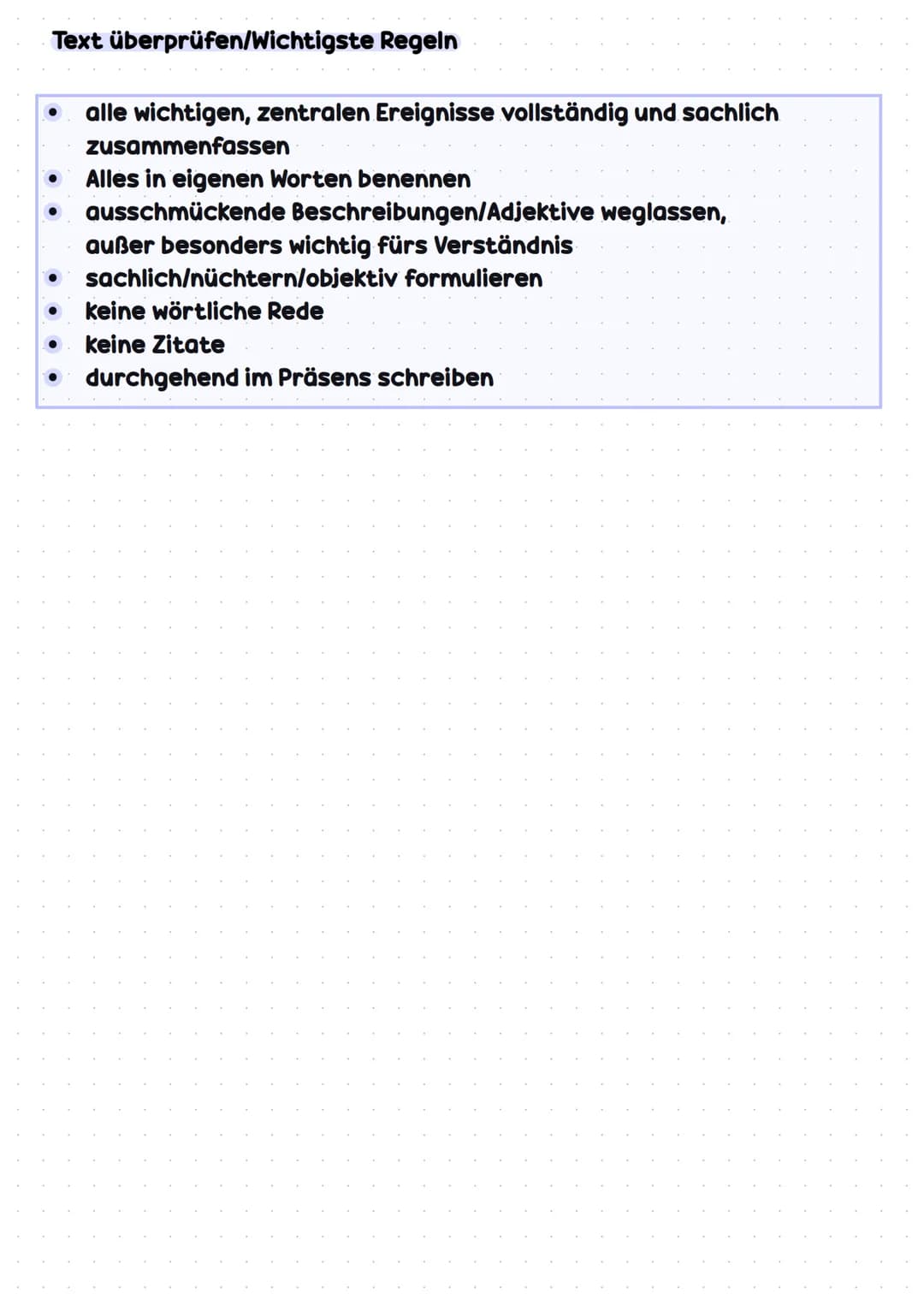 Einleitung
Einleitungssatz: Titel, Textsorte, Autor, Jahr, Thema
Inhaltswiedergabe: Thema/Inhalt vollständig, aber in 2–4 Sätzen
wieder; sch