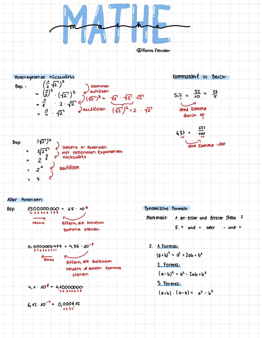 Potenzgesetze
Potenzen mit gleichen Basen:
» an aman+m
» an: aman-m
a"
am
MATHE
=an-m
auch bei negativen Exponenten
Polenzen mit gleichen Ex