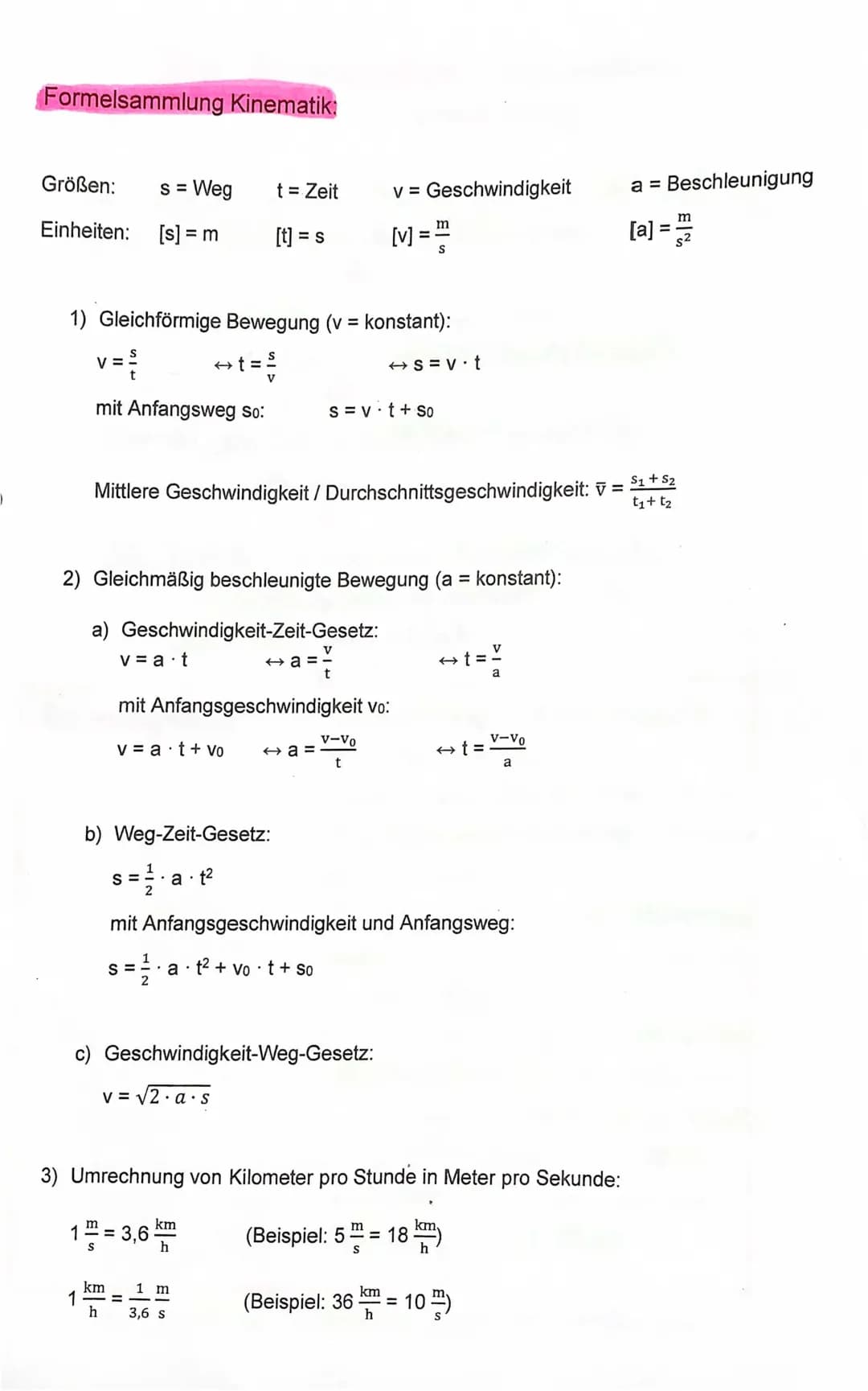 Kinematik Formelsammlung PDF: Leichte Formeln für Gleichförmige und Gleichmäßig Beschleunigte Bewegung