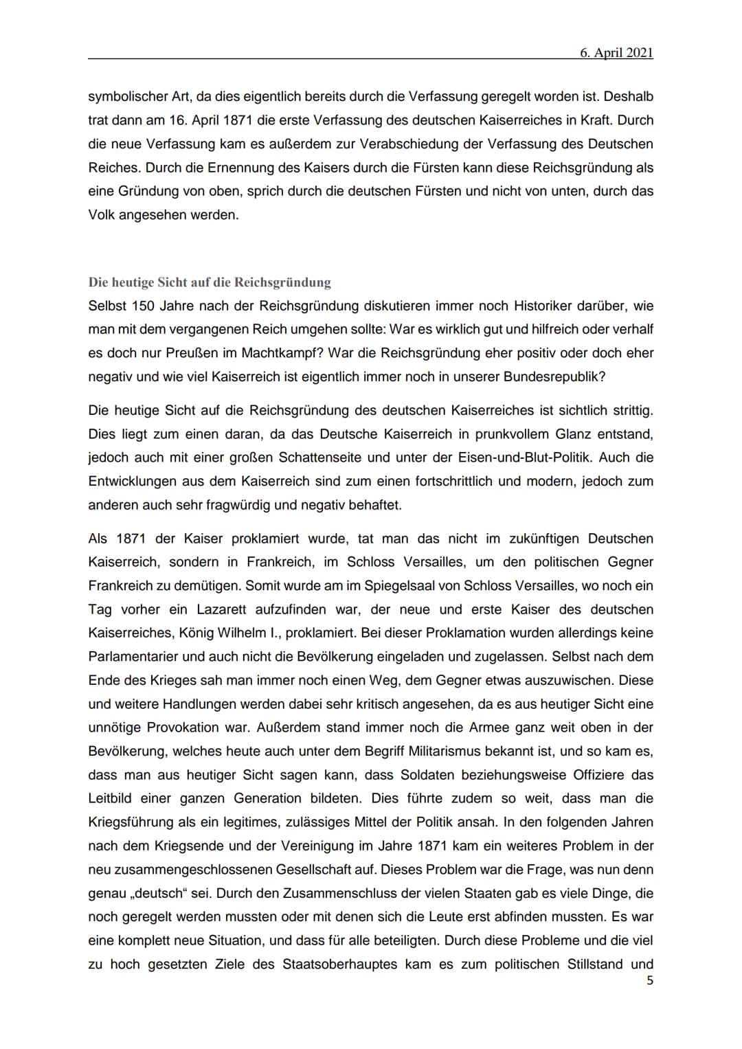 Die Reichsgründung im Jahre 1871
Ein Fortschritt oder doch ein Hindernis für die
Entwicklung Deutschlands? -
-
1. Klausur Geschichte
vorgele