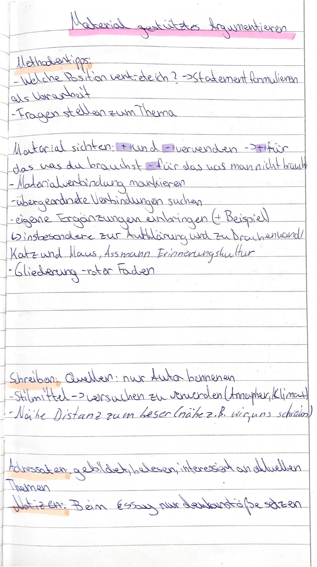 Material
gestütztes Argumentieren
Methodentipps:
-Welche Position ventiele ich ? ->statement formulieren
als Vorarbeit
-Fragen stellen zum T
