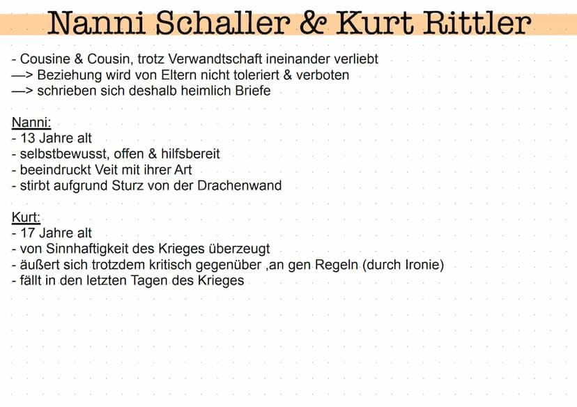 Protagonist: Veith Kolbe
- 23 Jahre, wird im Krieg verwundet & komme zur Erholung nach Mondsee
- Zur Beginn durch den Krieg sehr erschöpft u