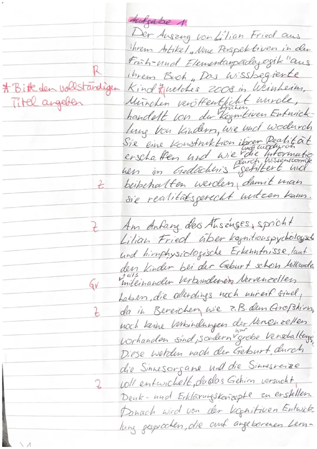 R
* Bitte den vollständigen
Titel angeben
SA
Z
Z
Gv
Z
Aufgabe 11
Der Auszug von Lilian Fried aus.
ihrem Artikel 4 Neue Perspektiven in der
F