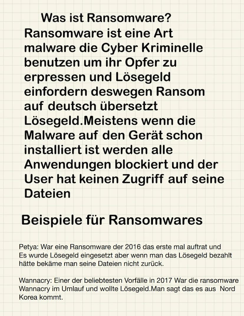 Ransomware
Themen in der Präsentation
Was ist Ransomware ?
Beispiele Fur Ranso
KANSOM!
Der Ursprung der Ransomware
Your files have Was ist R