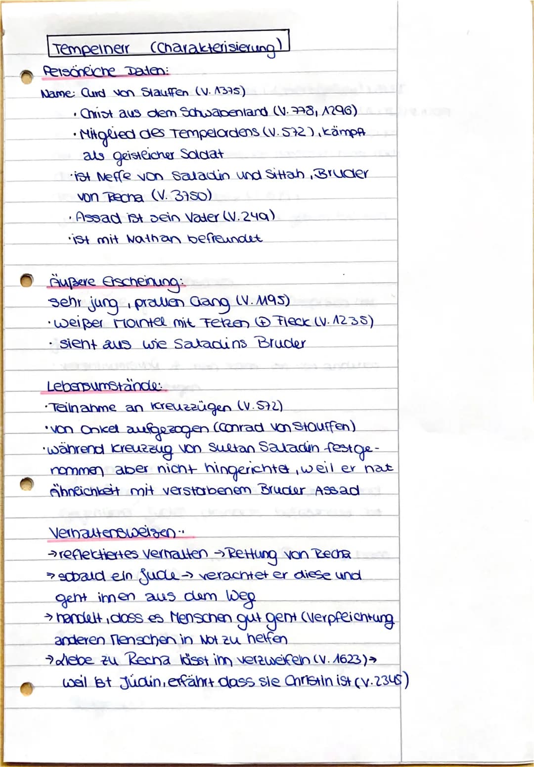 Tempeinerr (Charakterisierung)
Persönliche Daten:
Name: Curd von Stauffen (V. 1375)
• Christ aus dem Schwabenland (V.778, 1296)
• Mitglied d