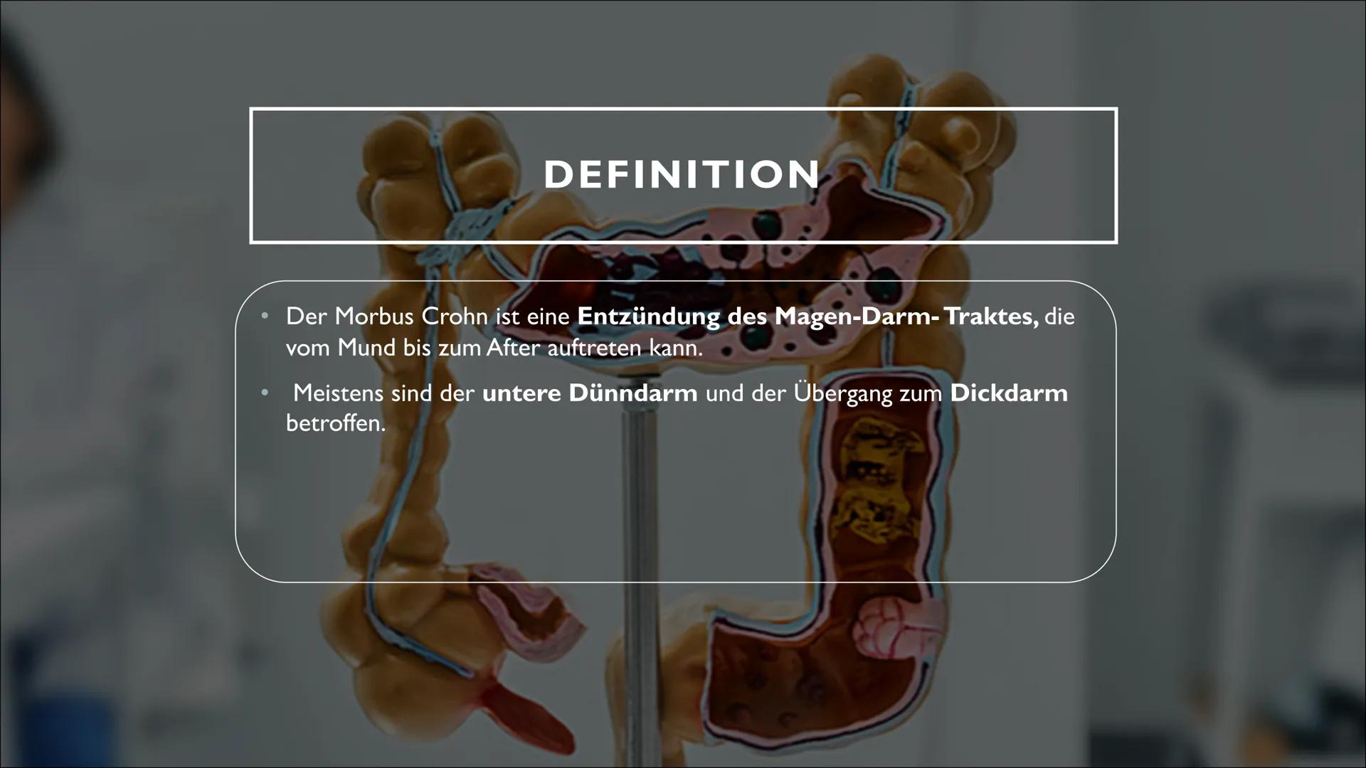 ENTZÜNDLICHE DARMERKRANKUNG
MORBUS CROHN -
em
pee INHALTSVERZEICHNIS
1) Definition
2) Beschreibung der Krankheit
3) Ursachen und Risikofakto