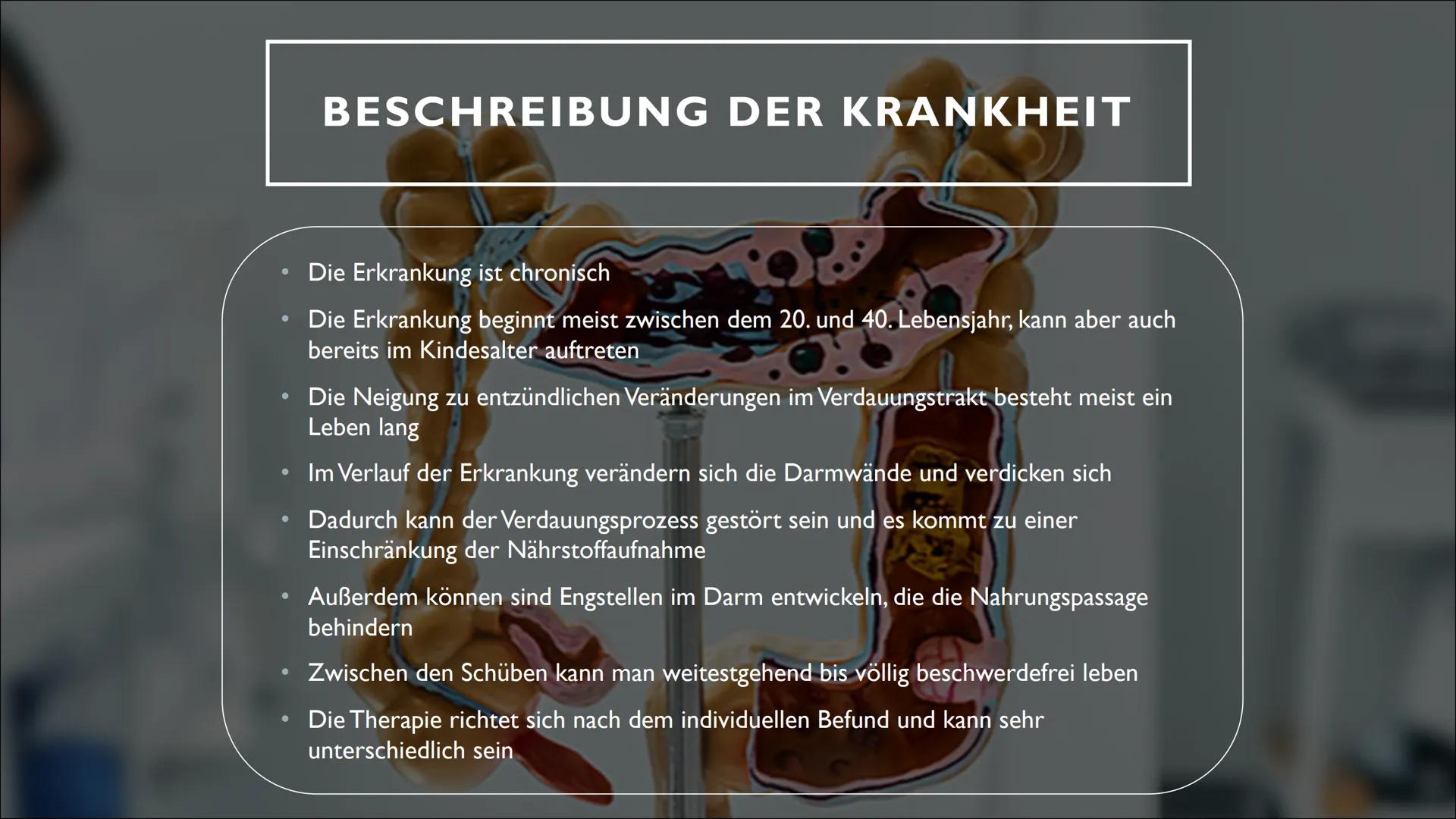 ENTZÜNDLICHE DARMERKRANKUNG
MORBUS CROHN -
em
pee INHALTSVERZEICHNIS
1) Definition
2) Beschreibung der Krankheit
3) Ursachen und Risikofakto