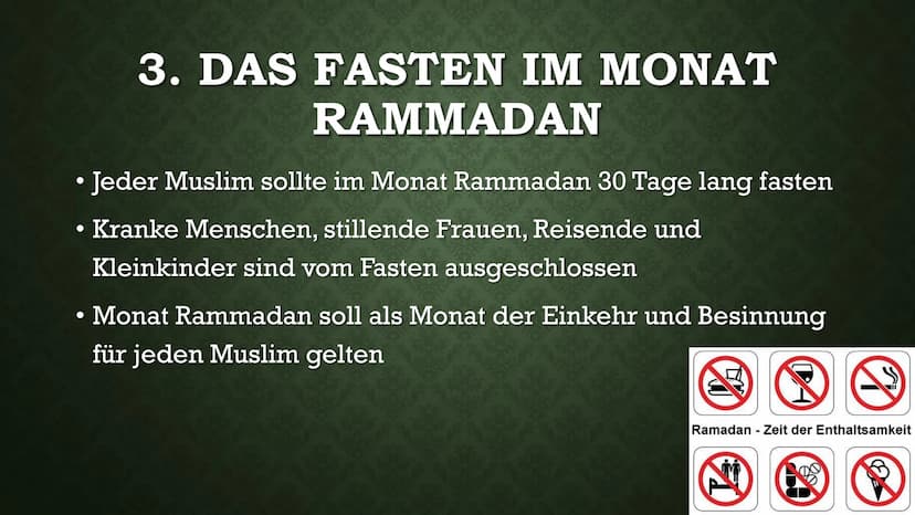 DIE FÜNF SÄULEN DES
ISLAM GLIEDERUNG
●
1 Säule: Das Glaubensbekenntnis
●
• 2 Säule: Das Gebet
• 3 Säule: Almosen(Gabe)
●
4 Säule: Fasten im 