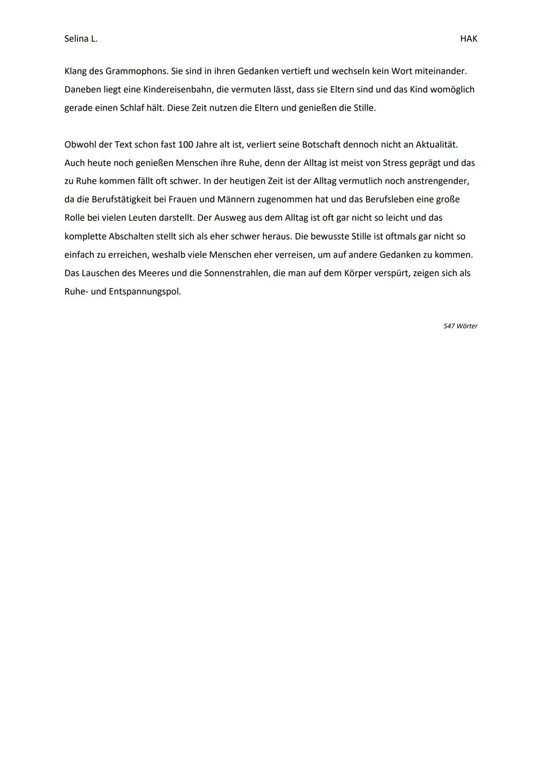 Selina L.

HAK

Textinterpretation - „Stilleben"

Der Prosatext,,Stilleben" wurde im Jahre 1928 von Alfred Polgar, der ein österreichischer
