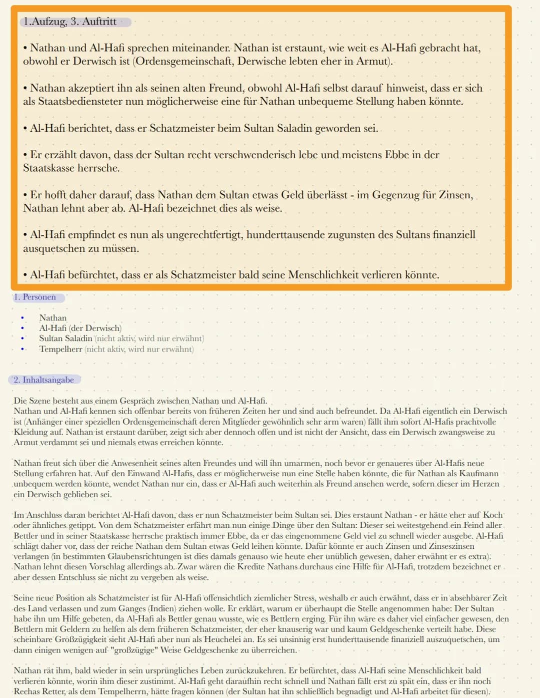 1. Aufzug, 1. Auftritt:
Nathan kommt von einer Geschäftsreise zurück
Daja berichtet, dass das Haus fast abgebrannt wäre. Dabei wäre Recha be