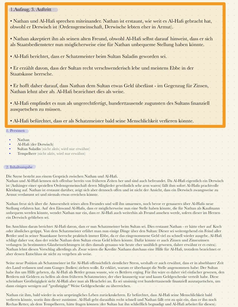 1. Aufzug, 1. Auftritt:
Nathan kommt von einer Geschäftsreise zurück
Daja berichtet, dass das Haus fast abgebrannt wäre. Dabei wäre Recha be