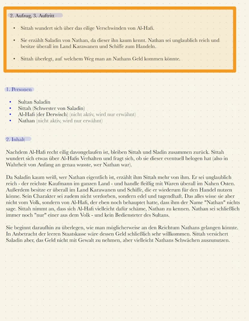 1. Aufzug, 1. Auftritt:
Nathan kommt von einer Geschäftsreise zurück
Daja berichtet, dass das Haus fast abgebrannt wäre. Dabei wäre Recha be