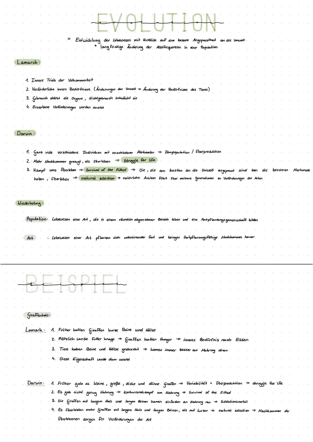 Lamarck :
1. Innere Trieb der Volkommenheit
2. Veranderliche innere Bedürfnisse (Anderungen der Umwelt → Anderung der Bedürfnisse des Tieres