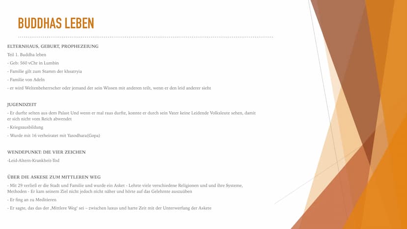 Buddhismus
Von: Liona Ache und Hanne Witschel INHALTSVERZEICHNIS
➤ Buddhas Leben
➤ Vier Ausfahrten
➤ Lehre des Buddhas
➤ Vier edlen Wahrheit