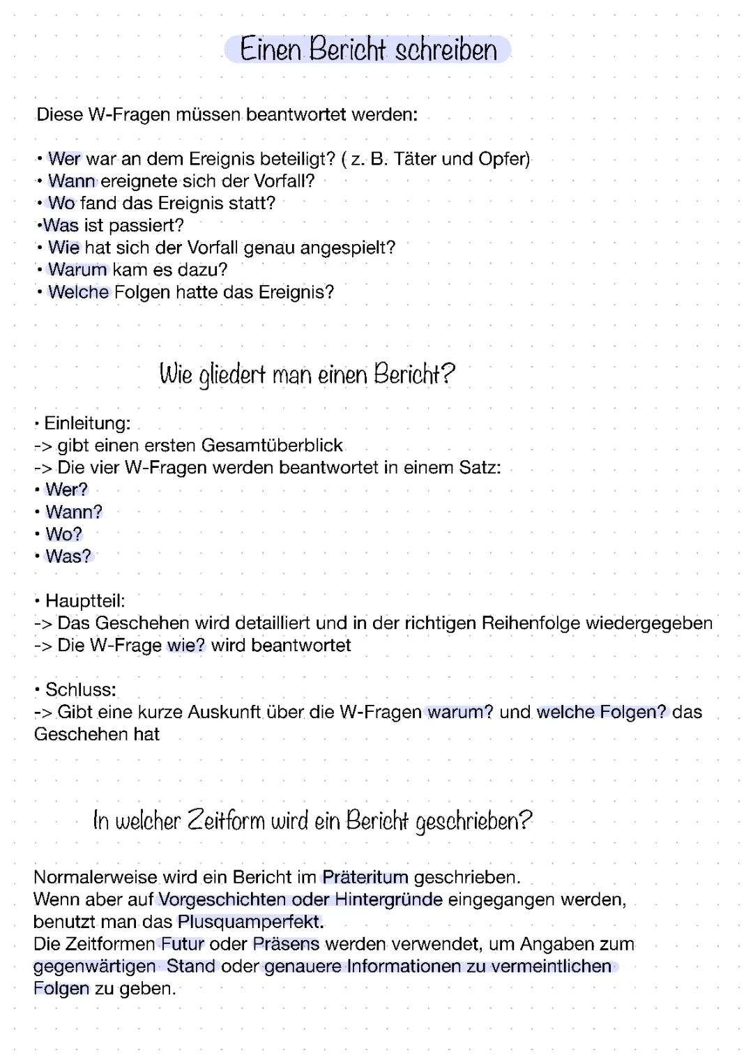 Einen Bericht schreiben 