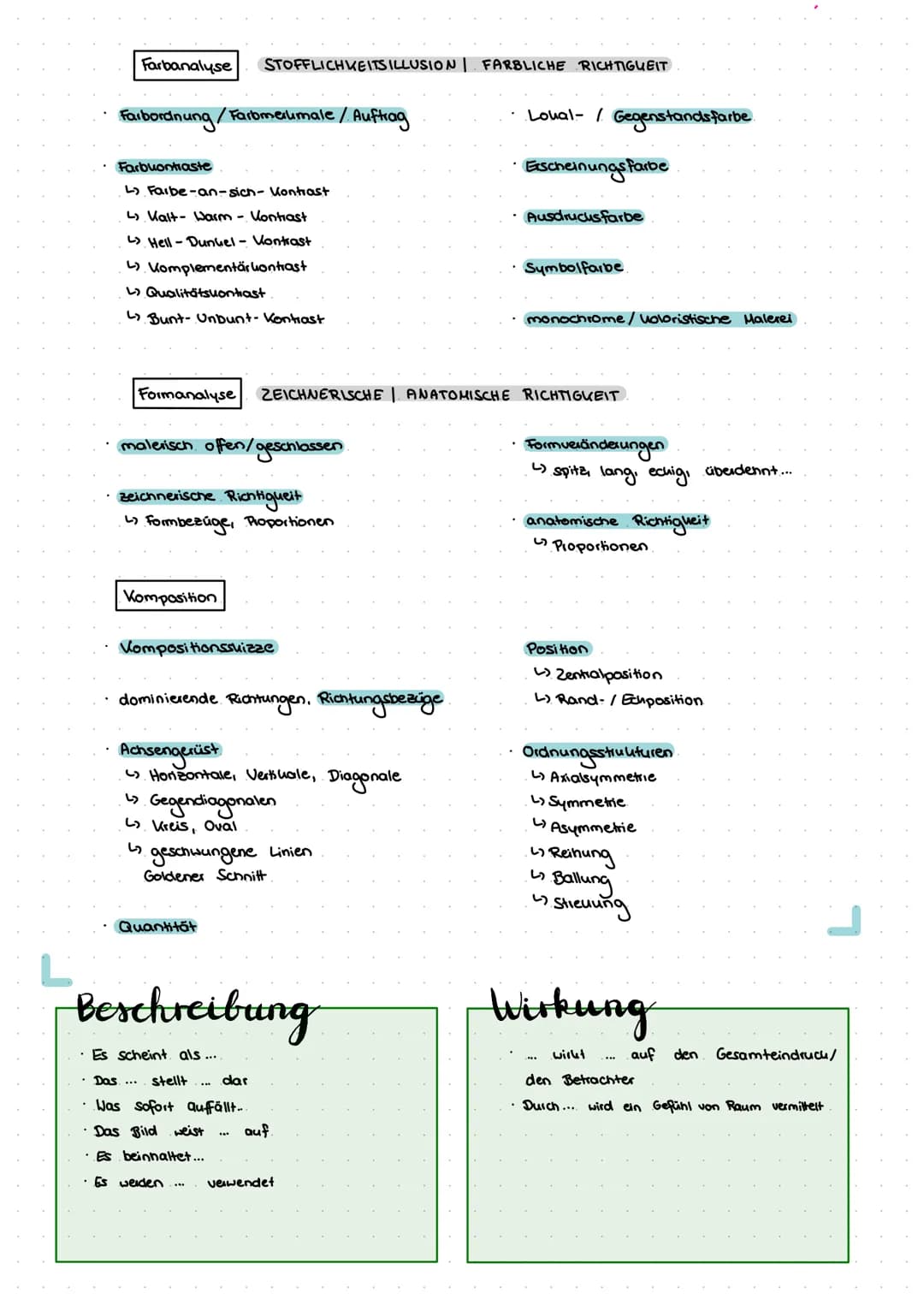 LERNEN
Thema nr.1 BILDANALYSE
L
ANALYSE & EPOCHEN
Bilddaten
Erster Eing
erster subjektiver
Künstler, Titel, Größe, Entstehungsjahr, Technik,