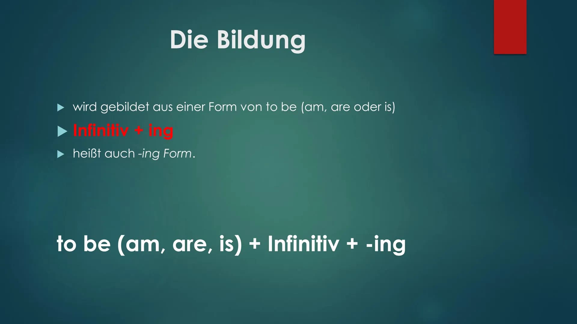 PRESENT
PROGRASSIVE Gliederung
► 1. Was ist das Present Progressive?
► 2. Wann wird Present Progressive verwendet?
▸
Zusammenfassung:
ze ich