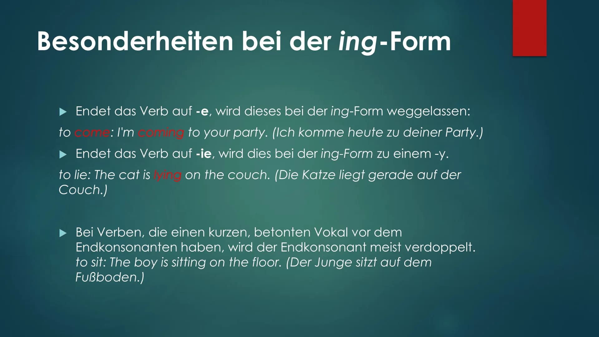 PRESENT
PROGRASSIVE Gliederung
► 1. Was ist das Present Progressive?
► 2. Wann wird Present Progressive verwendet?
▸
Zusammenfassung:
ze ich
