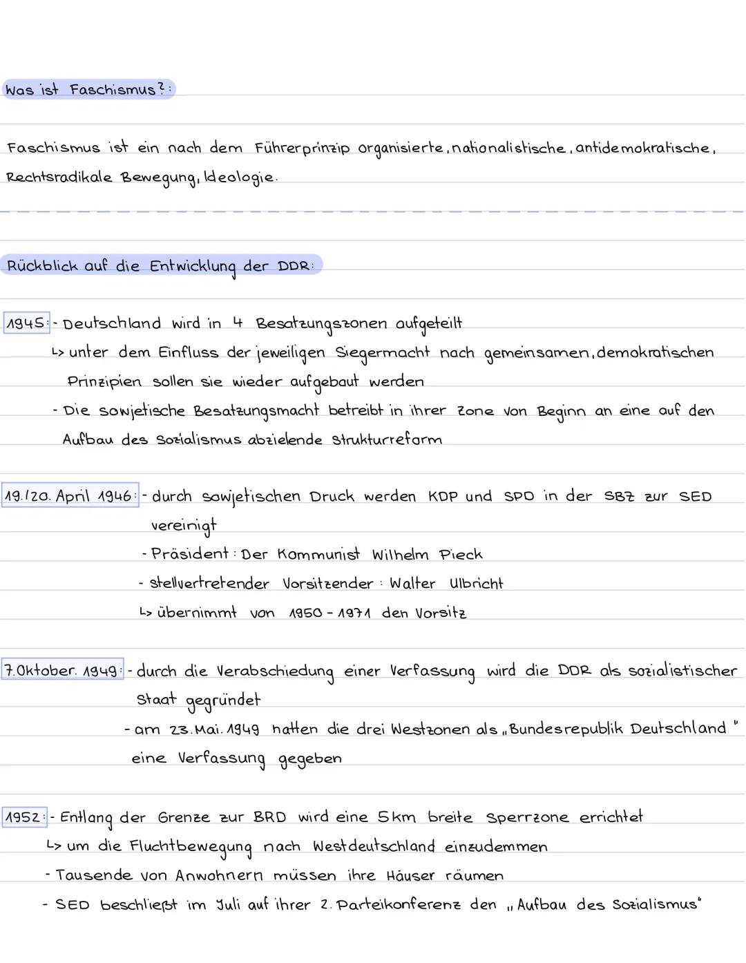 # Geschichte DDR Lernzettel

Was ist eine Opposition:

Eine Opposition ist eine Partei, Gruppe deren Angehörige die Politik der herrschenden