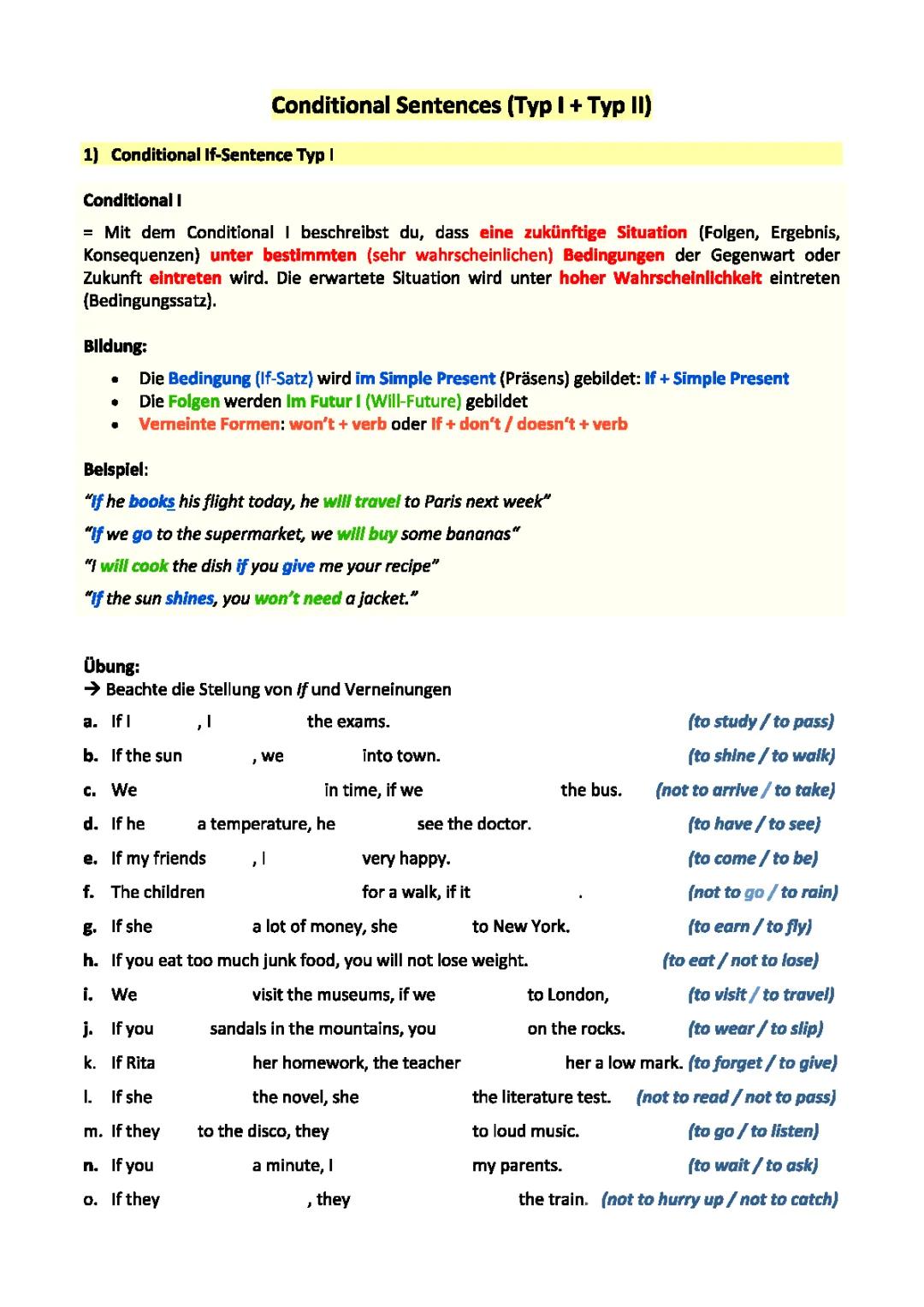 Conditional Sentences Type 1+2