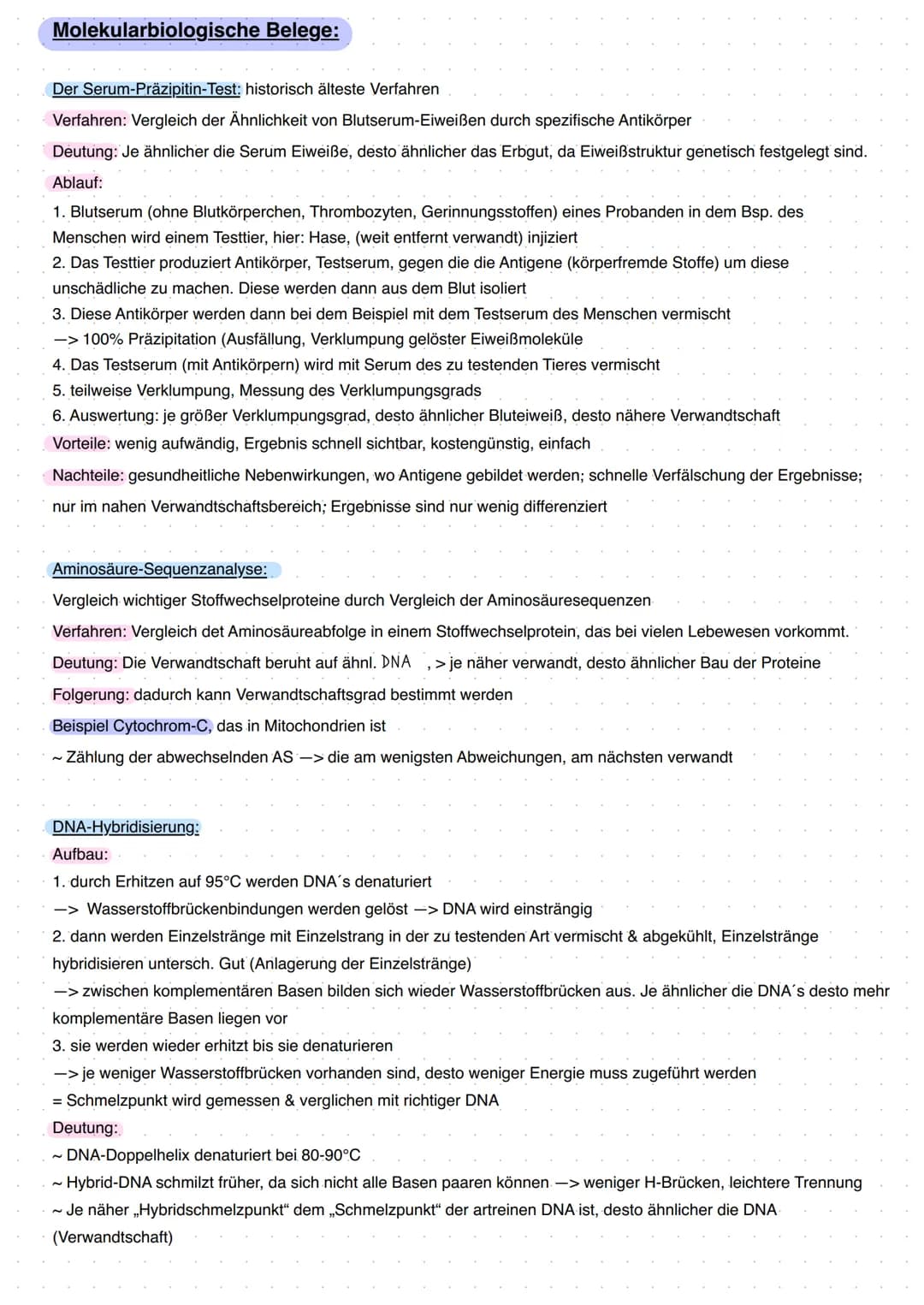 Molekularbiologische Belege:
Der Serum-Präzipitin-Test: historisch älteste Verfahren
Verfahren: Vergleich der Ähnlichkeit von Blutserum-Eiwe
