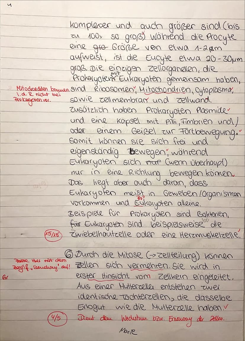 7
Ea/Biologie
Name:
Marie
1. Biologieklausur: Zellbiologie
Bearbeitungszeit: 90 min
Es sind keine Hilfsmittel zugelassen.
Zelltypen und Zell