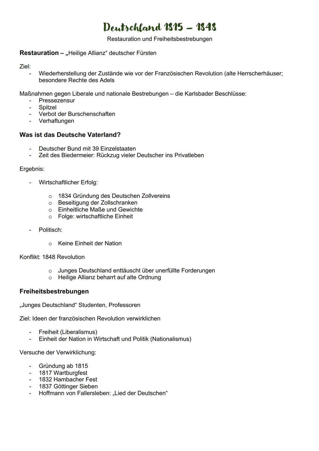 Hauptziele
1. Restauration: Wiederherstellung der alten politischen Ordnung von vor der Französischen
Revolution
2. Legitimität: Berechtigun