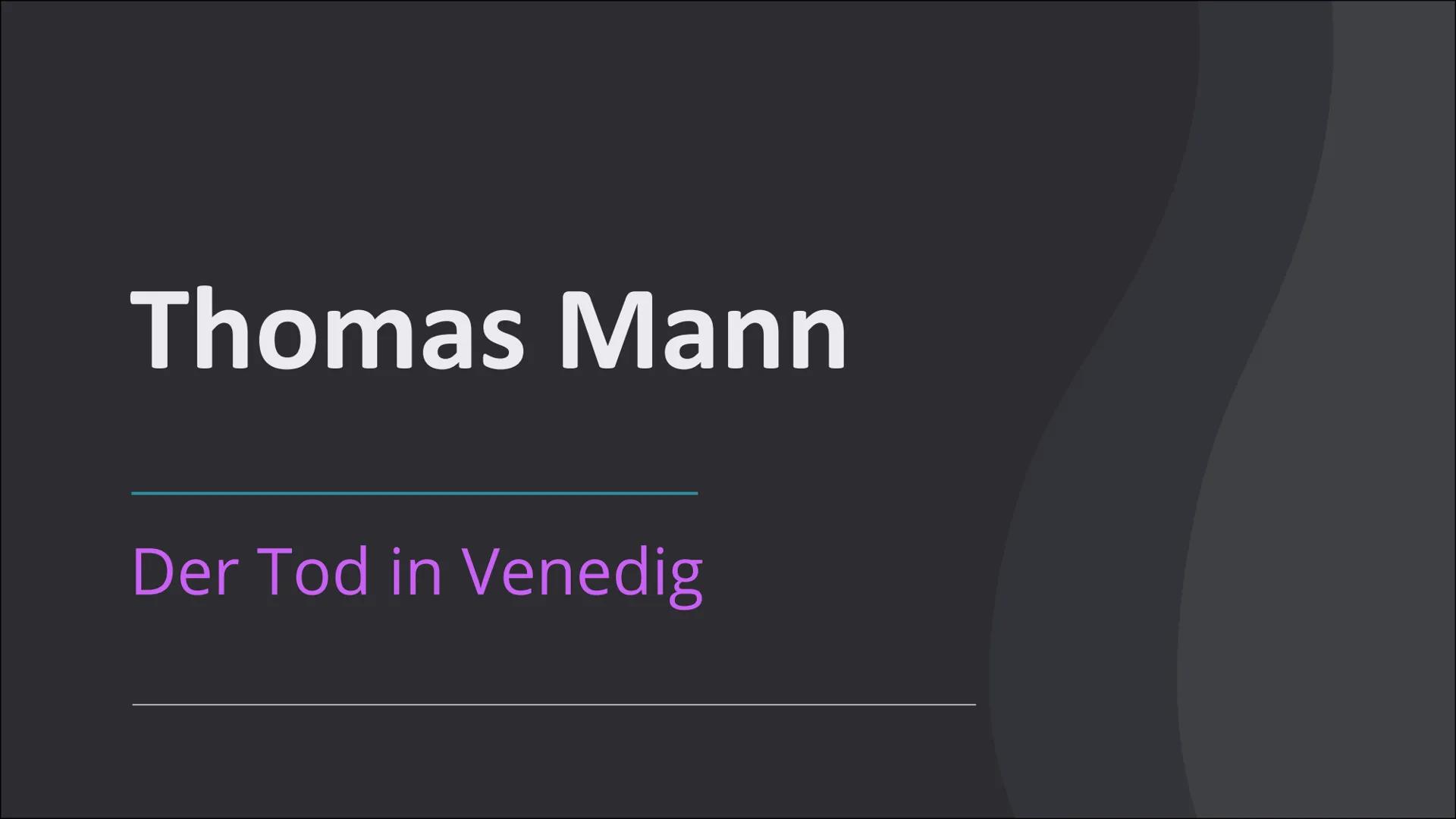 Thomas Mann
Der Tod in Venedig Gliederung
1.
2.
3.
4.
5.
Biografie
Lebenslauf
Inhalt
Zusammenhänge mit der Epoche
Quellen
2 Thomas Mann
Biog