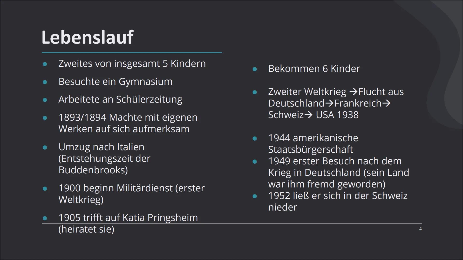 Thomas Mann
Der Tod in Venedig Gliederung
1.
2.
3.
4.
5.
Biografie
Lebenslauf
Inhalt
Zusammenhänge mit der Epoche
Quellen
2 Thomas Mann
Biog