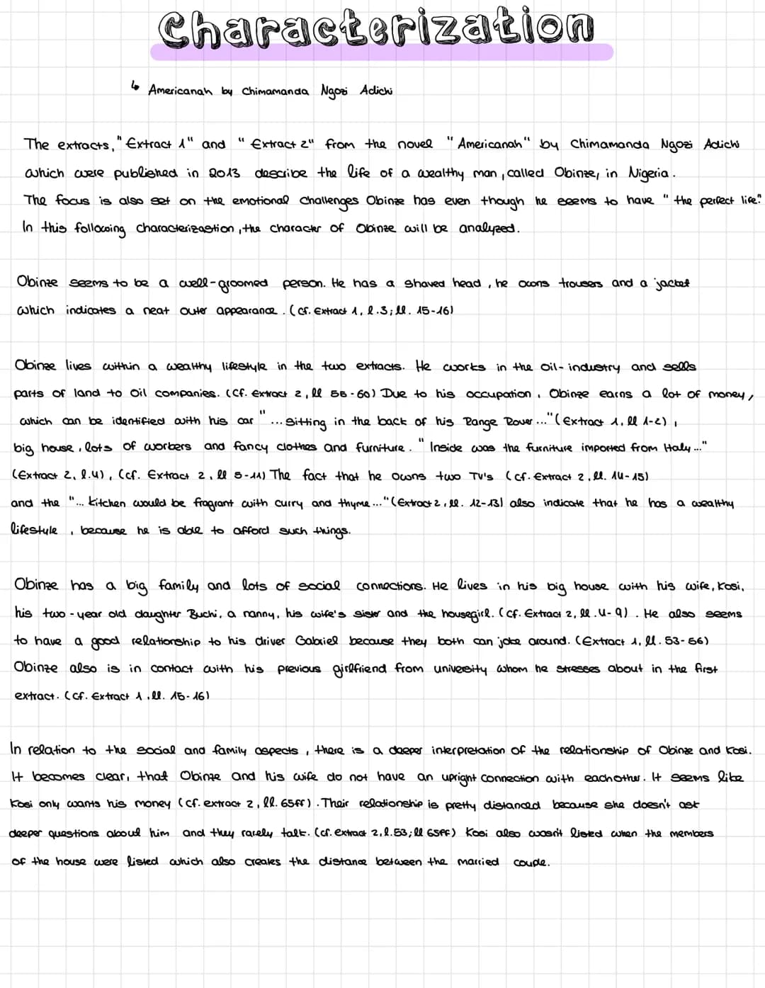 Characterization
↳ Americanah by Chimamanda Ngozi Adichi
Americanah"
by Chimamanda Ngozi Adichi
The extracts," Extract 1" and Extract 2" fro