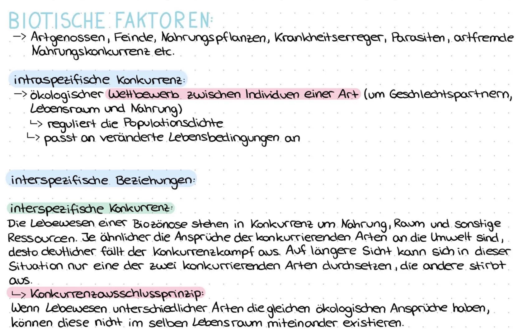 BIOTISCHE FAKTOREN
-> Artgenossen, Feinde, Nahrungspflanzen, Krankheitserreger, Parasiten, artfremde
Nahrungskonkurrenz etc.
intraspezifisch